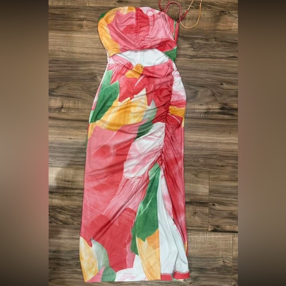 Hello Molly Multicolor Strapless Midi Dress
